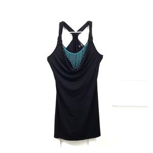 Black Mini Dress w/ Draped Neck & Beaded Accents